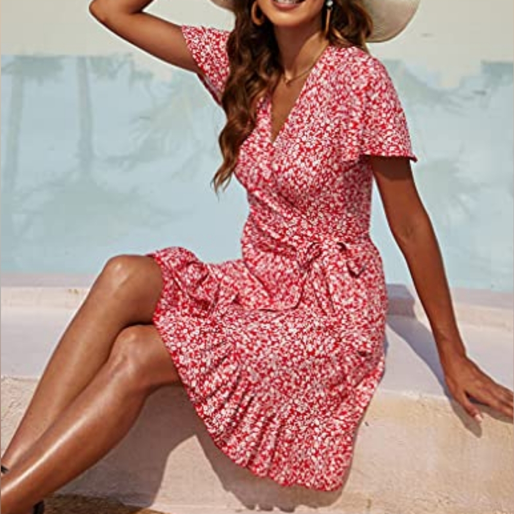 Floral Red Midi Wrap Dress*SALE*